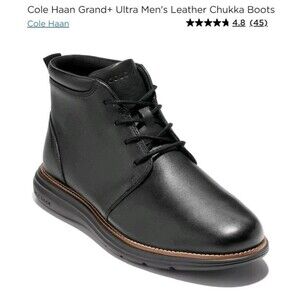 New COLE HAAN Grand+ Plus Ultra Chukka Leather Boots Men's Size 12 Black C39933